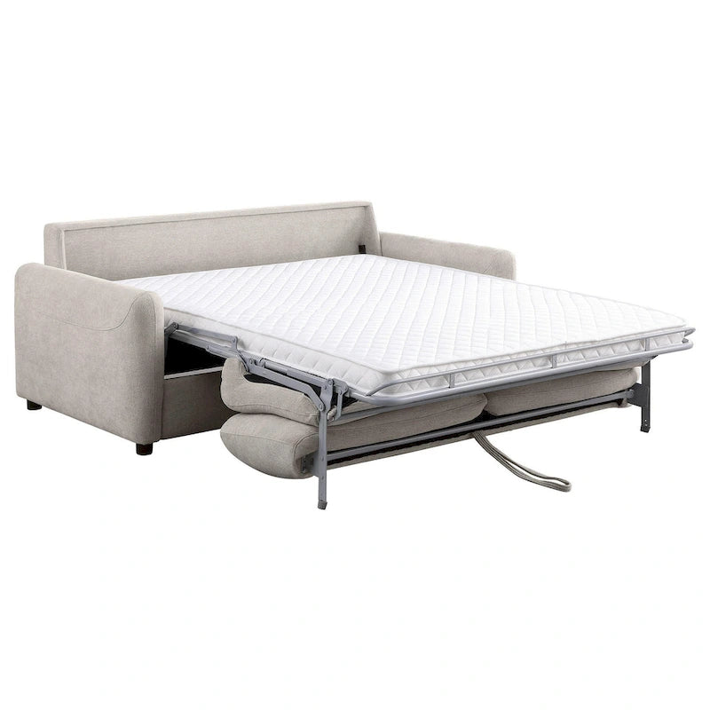 Sofa Sleeper with Queen Size Mattress, Beige Fabric, 74 Inch