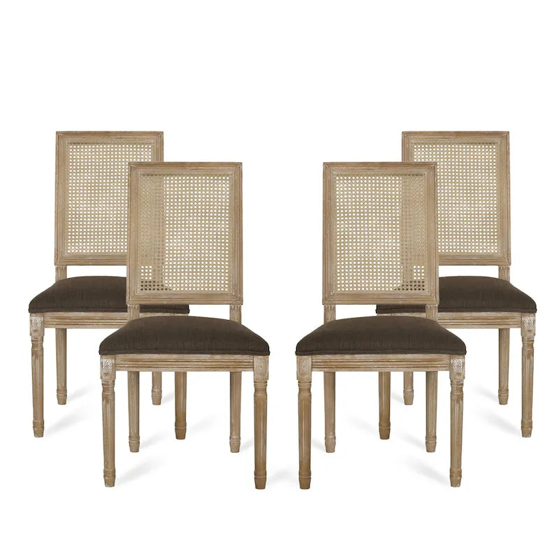Čalouněná jídelní židle ze dřeva a ratanu, 4 ks v sadě