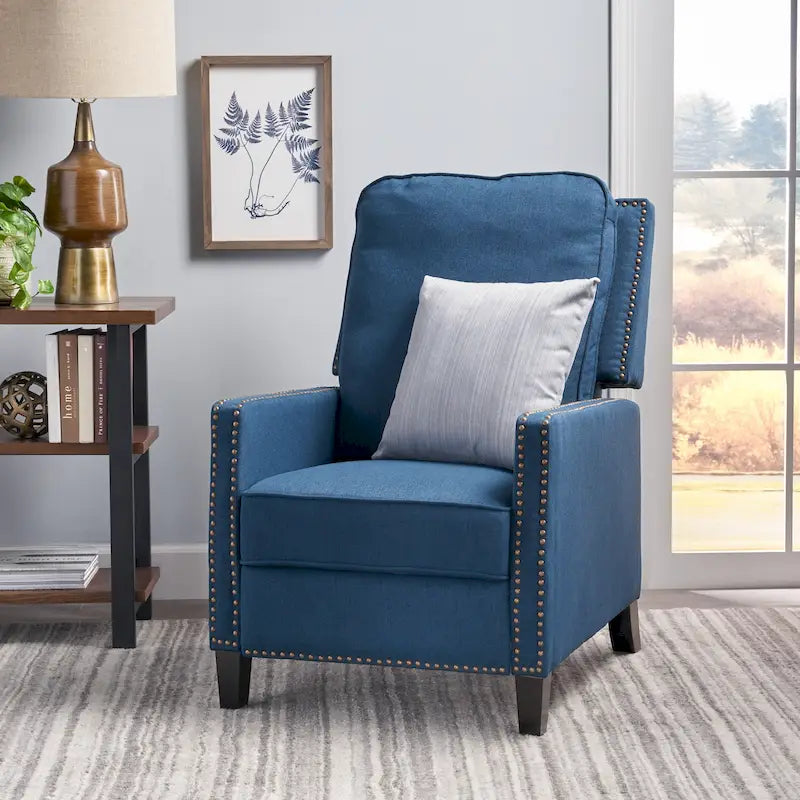 Traditional Fabric Pushback Recliner with Nailhead Trim