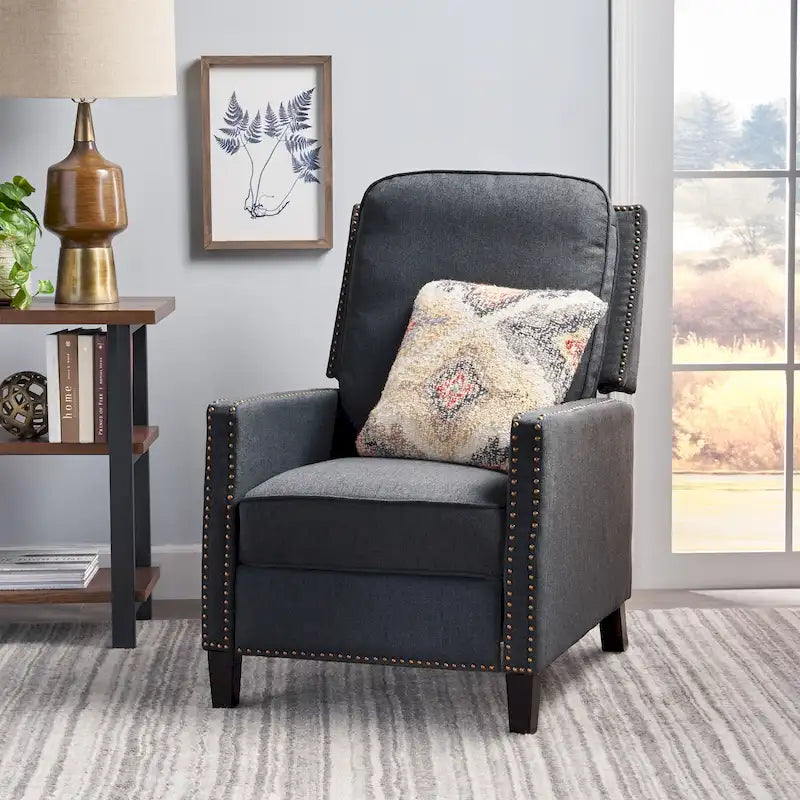 Traditional Fabric Pushback Recliner with Nailhead Trim