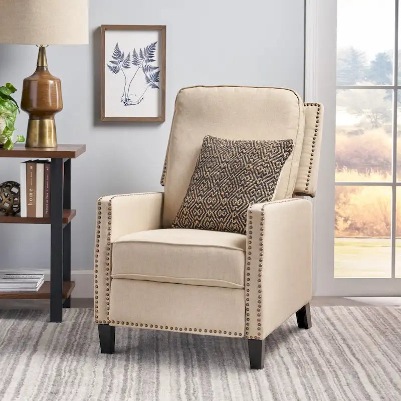 Traditional Fabric Pushback Recliner with Nailhead Trim