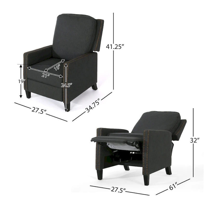 Traditional Fabric Pushback Recliner with Nailhead Trim