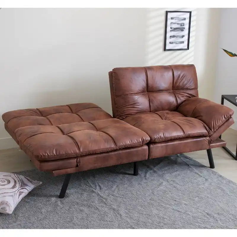 Futon Couch Sofa Bed, Faux Leather Convertible Loveseat