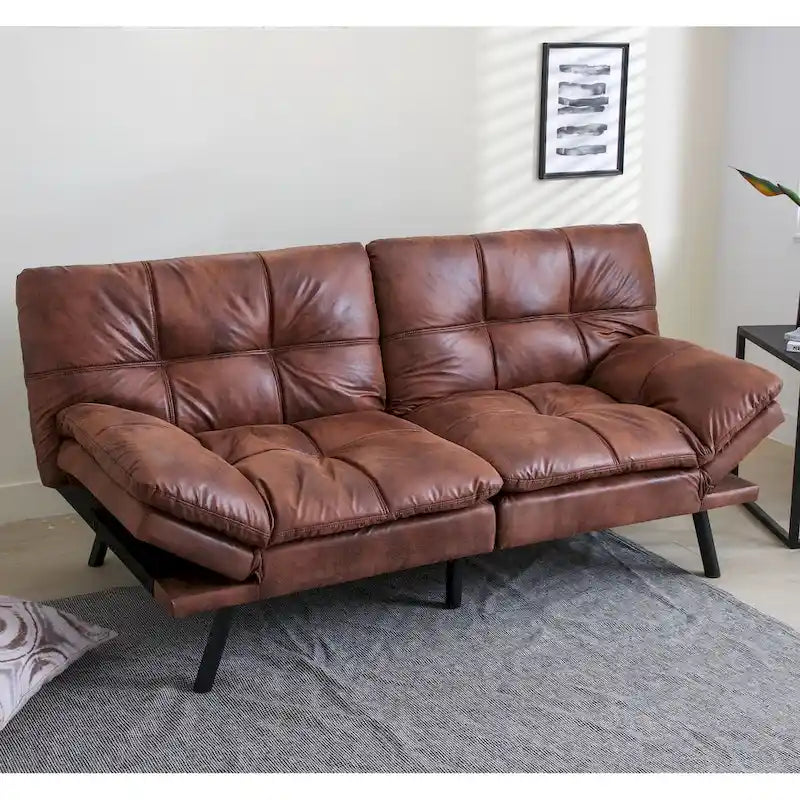 Futon Couch Sofa Bed, Faux Leather Convertible Loveseat