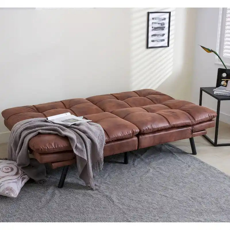 Futon Couch Sofa Bed, Faux Leather Convertible Loveseat
