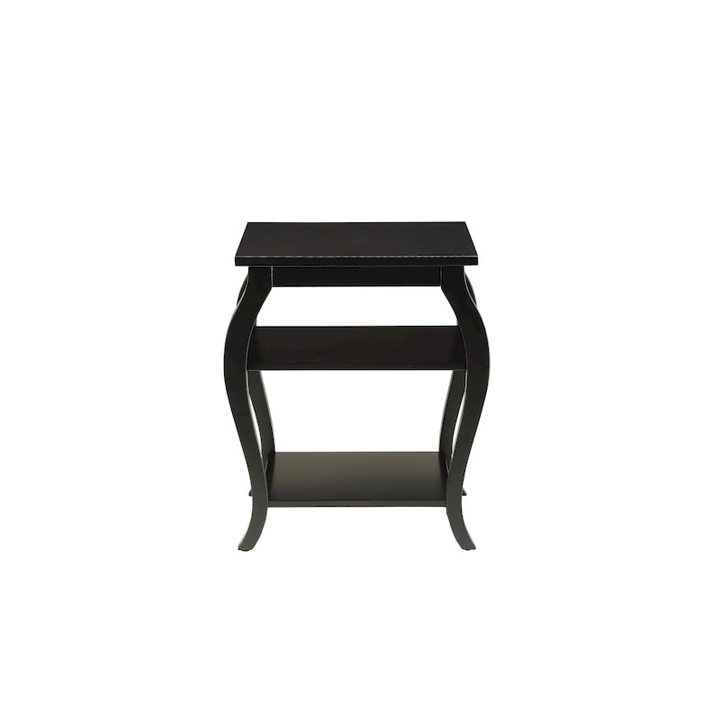 23" Black Wood Bow Leg End Table with Two Shelves - 20W x 18D x 23H