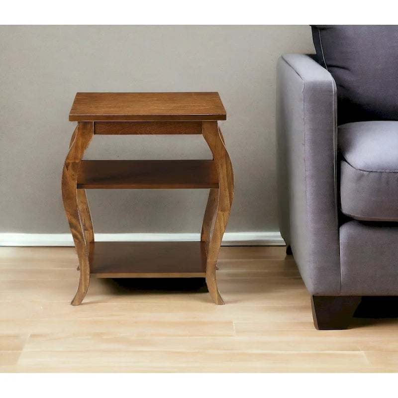 23" Black Wood Bow Leg End Table with Two Shelves - 20W x 18D x 23H