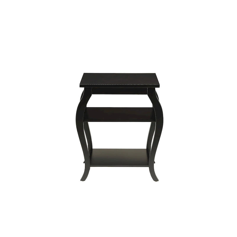 23" Black Wood Bow Leg End Table with Two Shelves - 20W x 18D x 23H