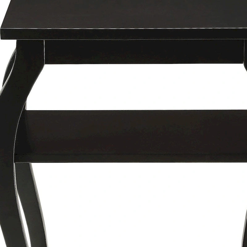 23" Black Wood Bow Leg End Table with Two Shelves - 20W x 18D x 23H