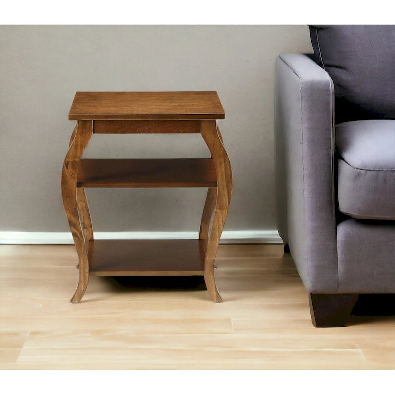 23" Black Wood Bow Leg End Table with Two Shelves - 20W x 18D x 23H