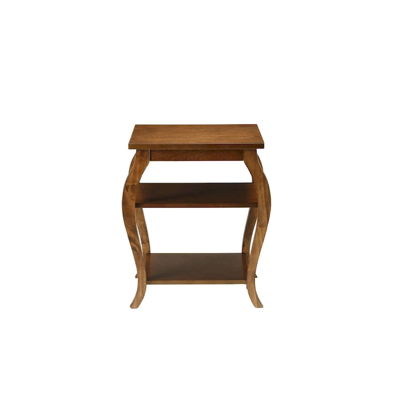 23" Black Wood Bow Leg End Table with Two Shelves - 20W x 18D x 23H