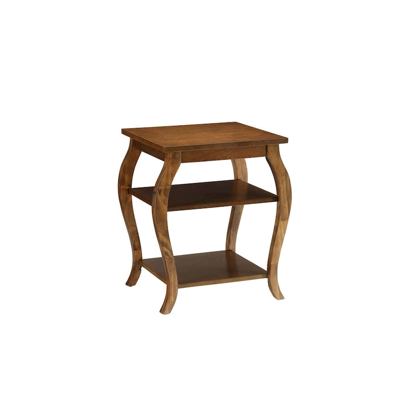 23" Black Wood Bow Leg End Table with Two Shelves - 20W x 18D x 23H