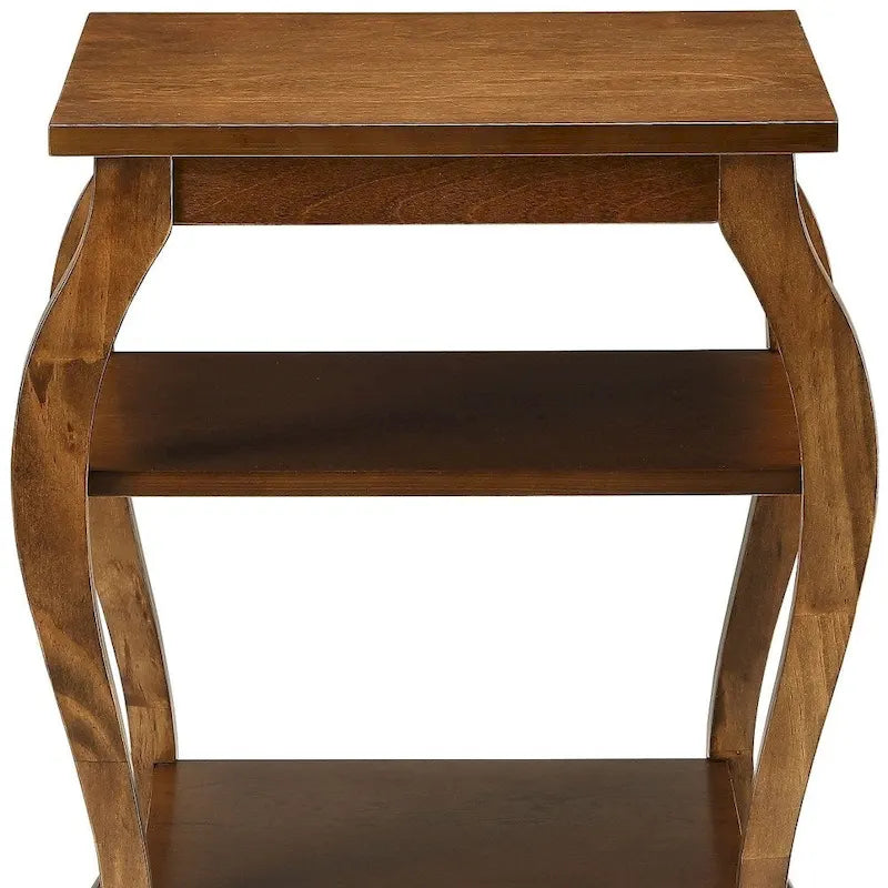 23" Black Wood Bow Leg End Table with Two Shelves - 20W x 18D x 23H