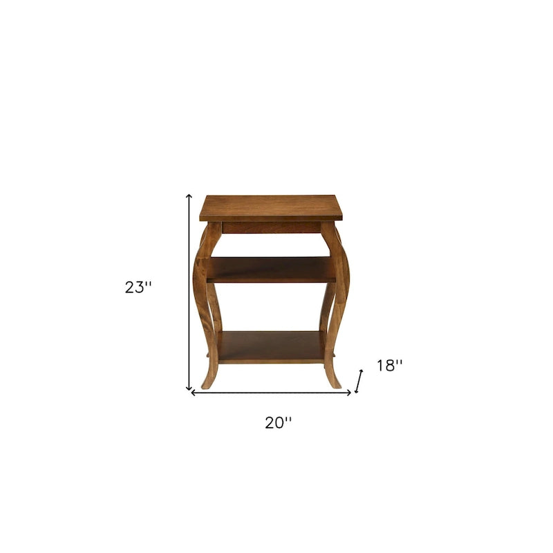 23" Black Wood Bow Leg End Table with Two Shelves - 20W x 18D x 23H