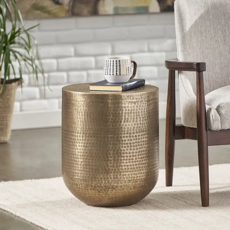 Ladd Handcrafted Boho Aluminum Drum Side Table by Christopher Knight Home - 15.00 L x 15.00 W x 17.50 H