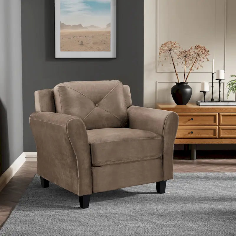 Microfiber Accent Chair with Eucalyptus Wood Frame