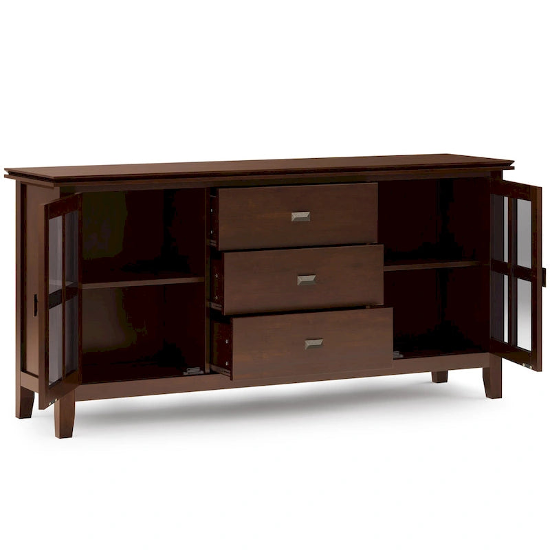 60" Wide Solid Wood Contemporary Sideboard Buffet in Russet Brown