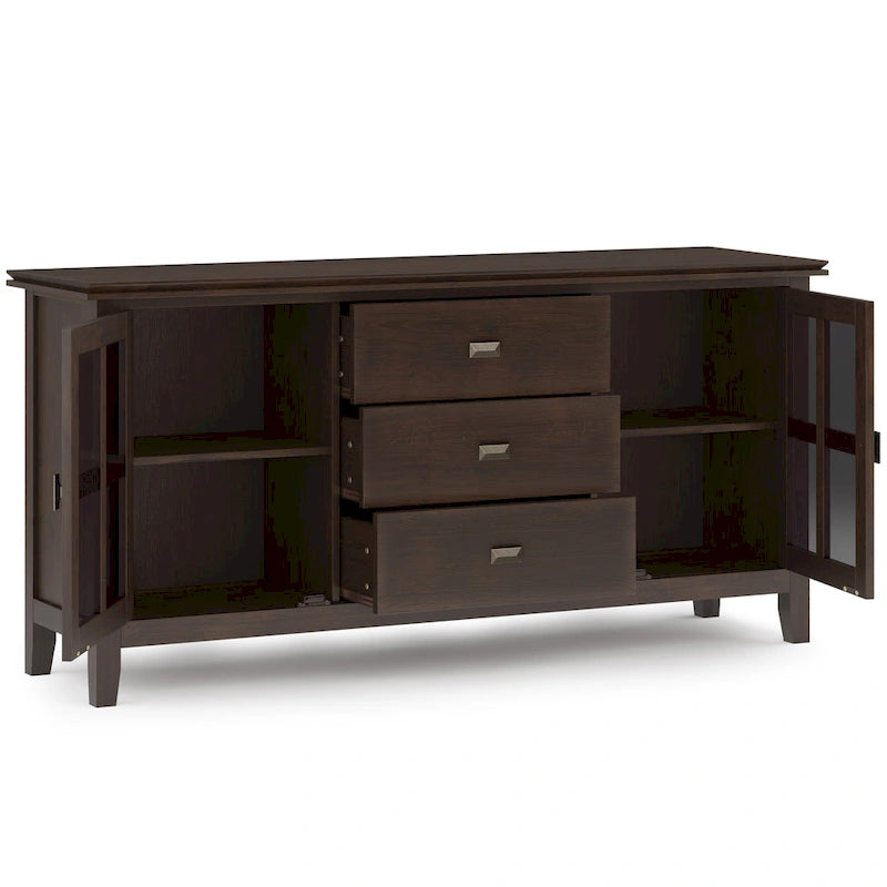 60" Wide Solid Wood Contemporary Sideboard Buffet in Russet Brown