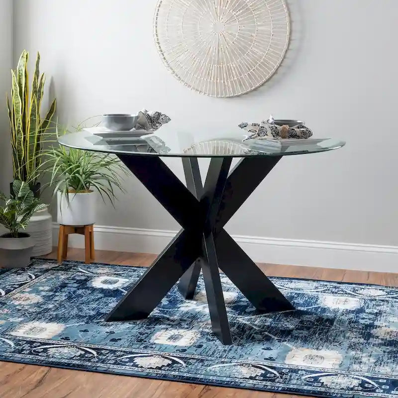 X-base Round Glass Dining Table (Table Only)