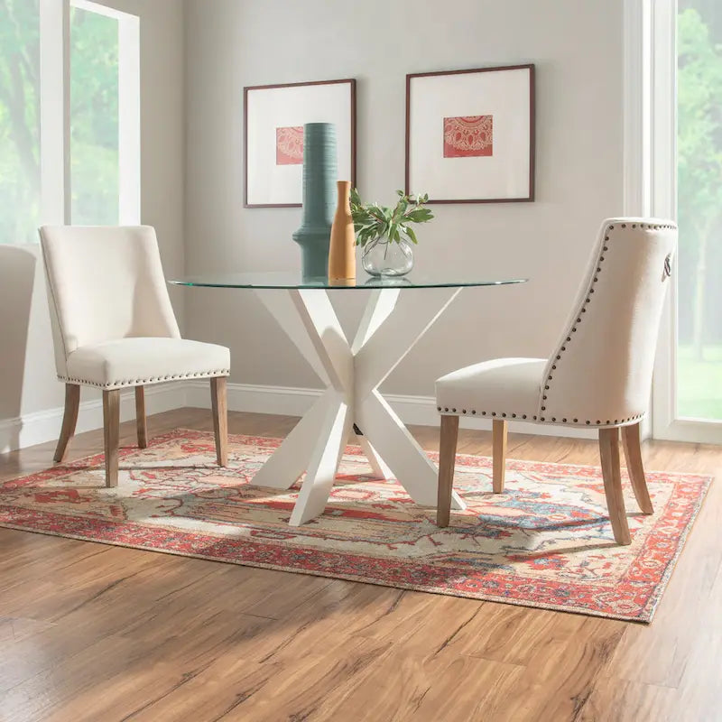 Allard X-base Round Glass Dining Table (Table Only)