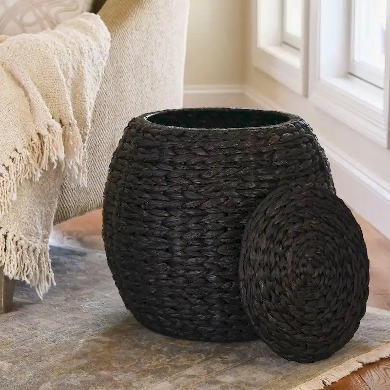 Handwoven Barrel Wicker Storage Basket Side Table - 17x17x19