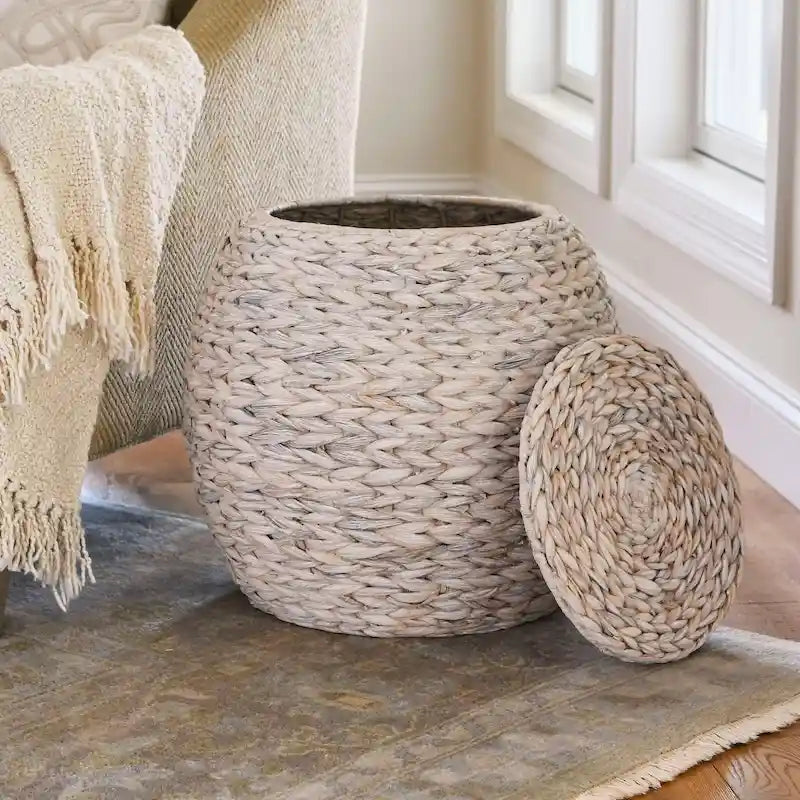 Handwoven Barrel Wicker Storage Basket Side Table - 17x17x19