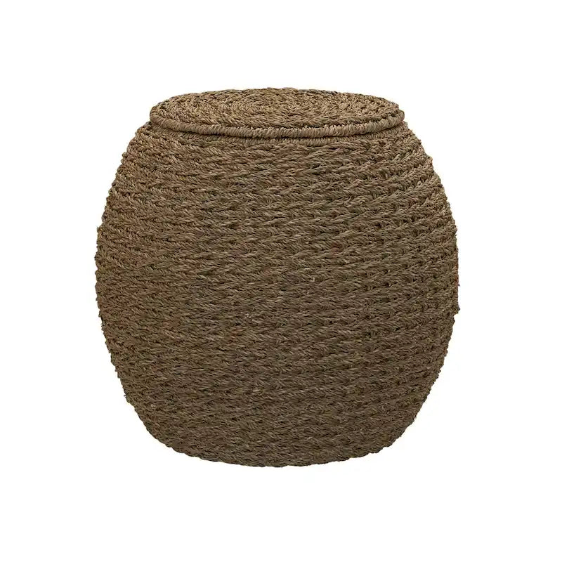 Handwoven Barrel Wicker Storage Basket Side Table - 17x17x19