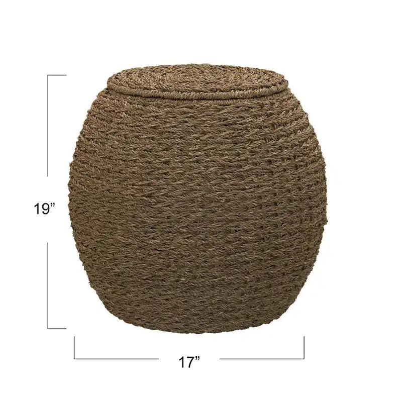 Ručně tkaný koš na uskladnění z proutí ve tvaru sudu – odkládací stolek – 17x17x19