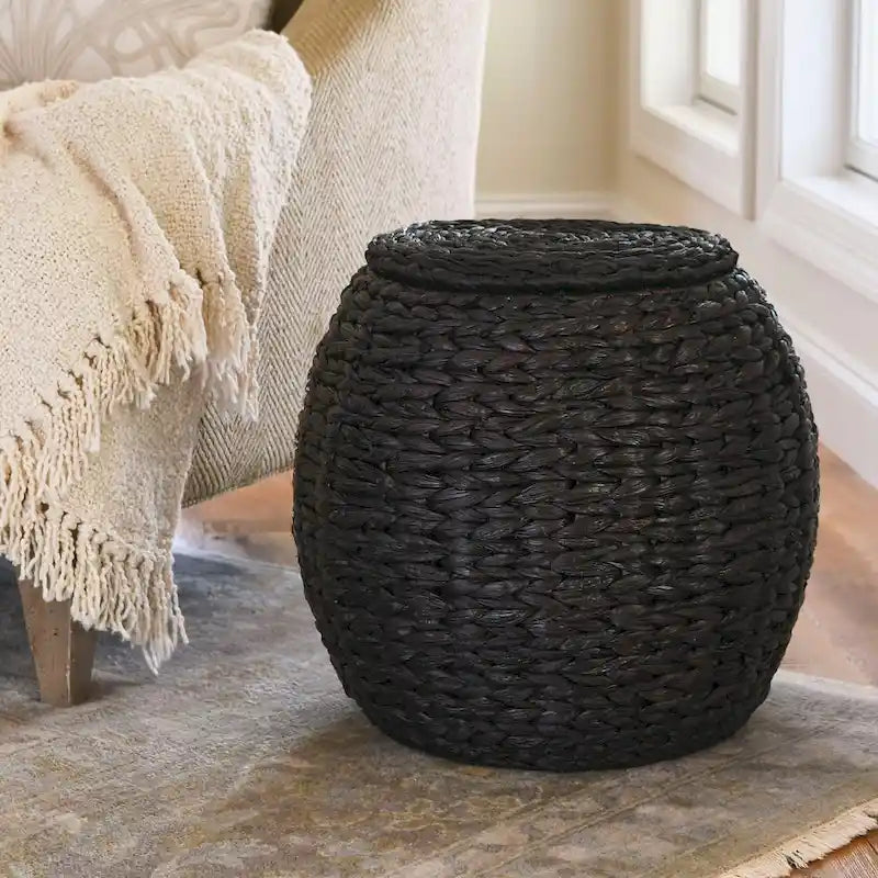 Ručně tkaný koš na uskladnění z proutí ve tvaru sudu – odkládací stolek – 17x17x19