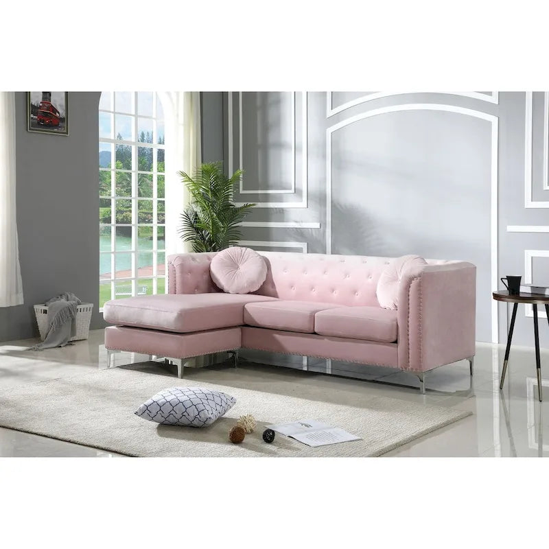 Velvet Button Tufted Sofa with Reversible Chaise