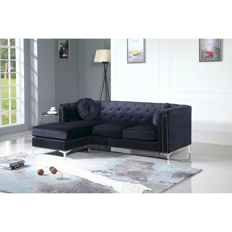 Velvet Button Tufted Sofa with Reversible Chaise