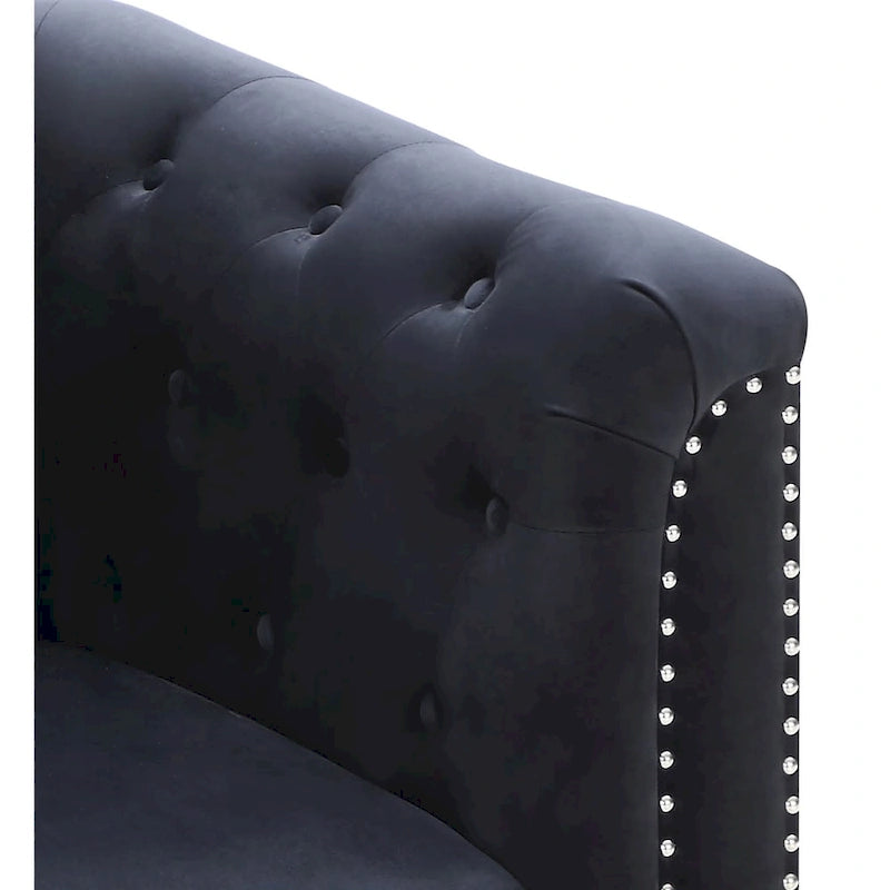 Velvet Button Tufted Sofa with Reversible Chaise
