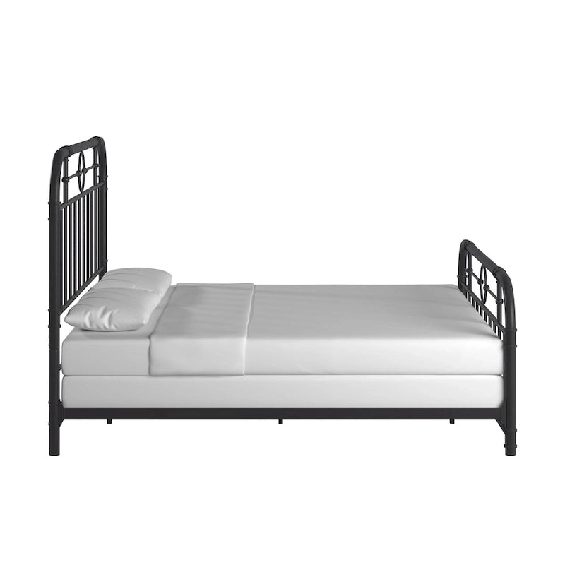 Classic Black Metal Bed with Spindle Headboard