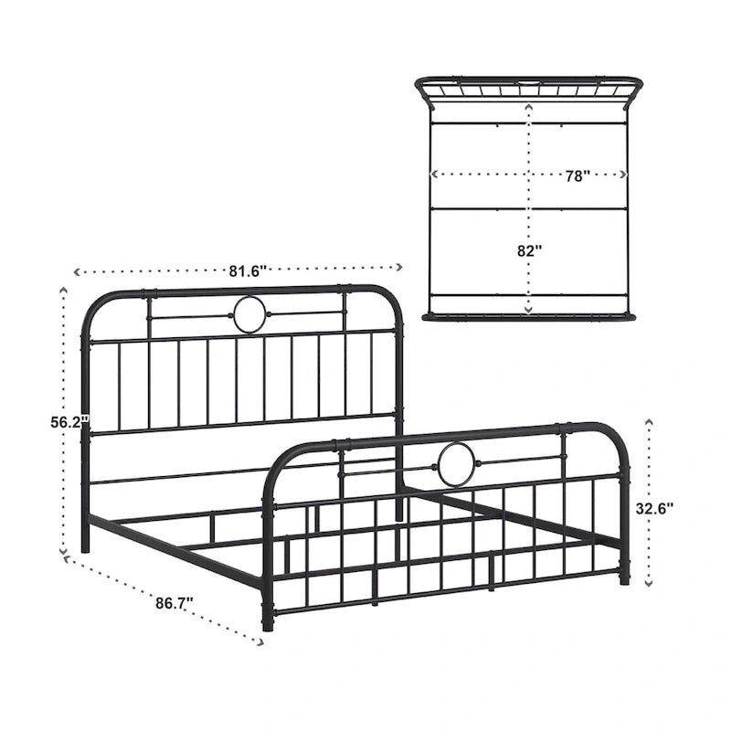 Classic Black Metal Bed with Spindle Headboard