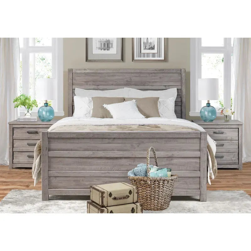 King Size Rustic Panel Bed in Antique Grey