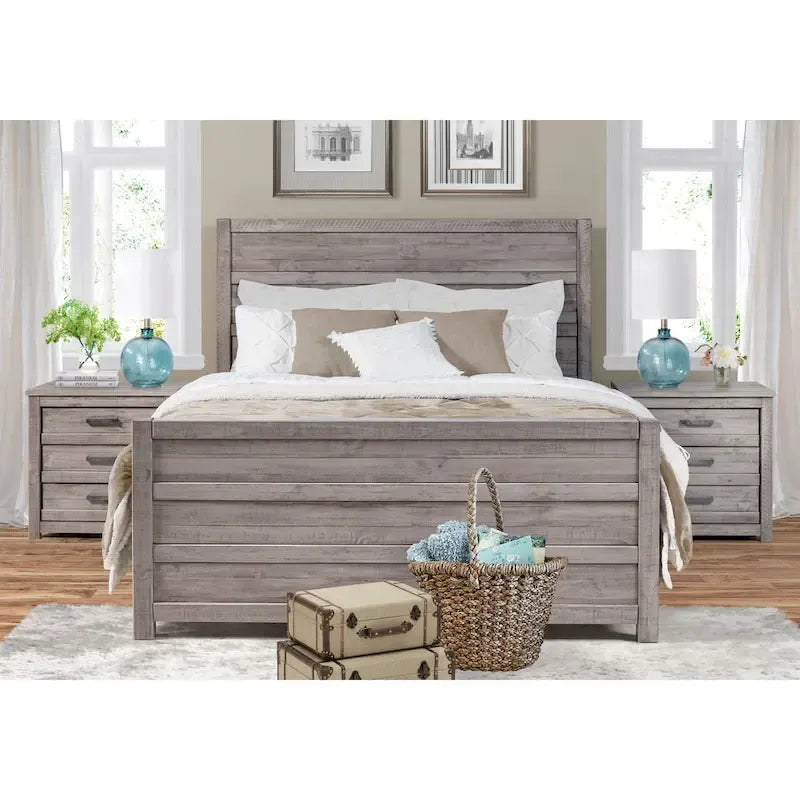 Rustikální manželská postel King Size v barvě Antique Grey