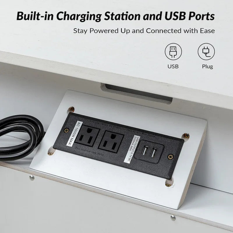 2-Drawer Nightstand with Built-In Outlets and Pull-out Tray