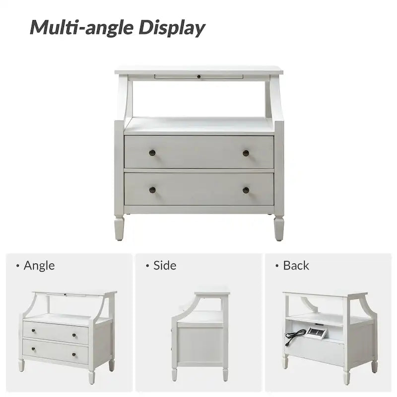 2-Drawer Nightstand with Built-In Outlets and Pull-out Tray