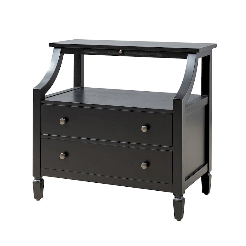2-Drawer Nightstand with Built-In Outlets and Pull-out Tray