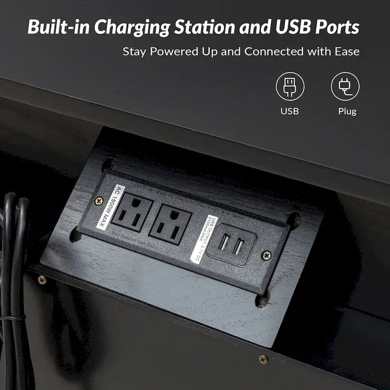 2-Drawer Nightstand with Built-In Outlets and Pull-out Tray