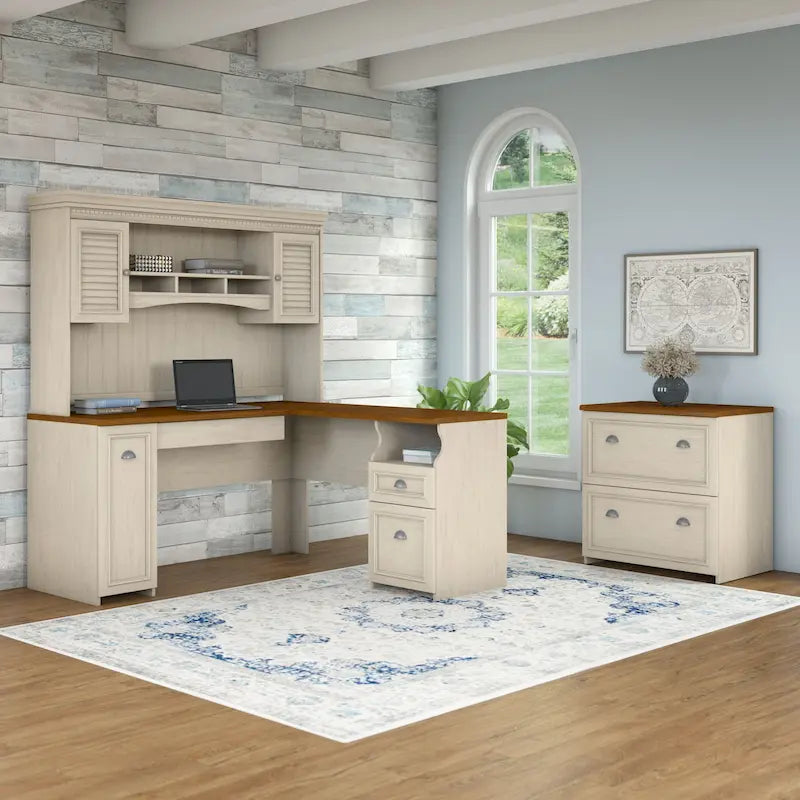 Fairview L-Shaped Desk with Hutch and File Cabinet