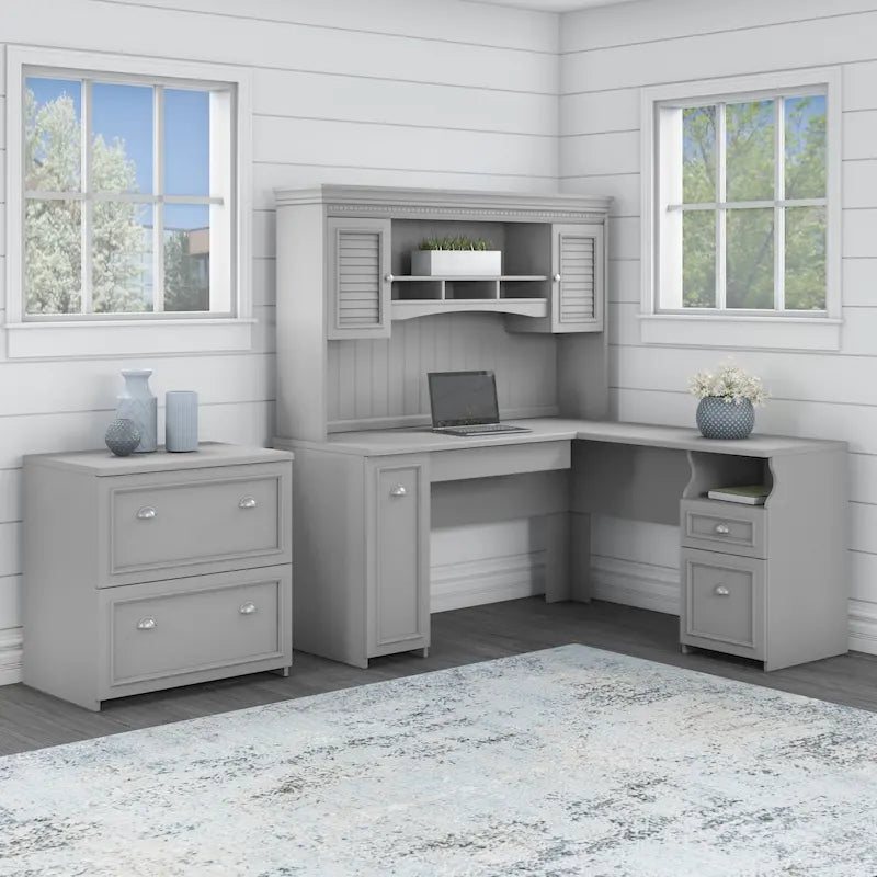 Fairview L-Shaped Desk with Hutch and File Cabinet