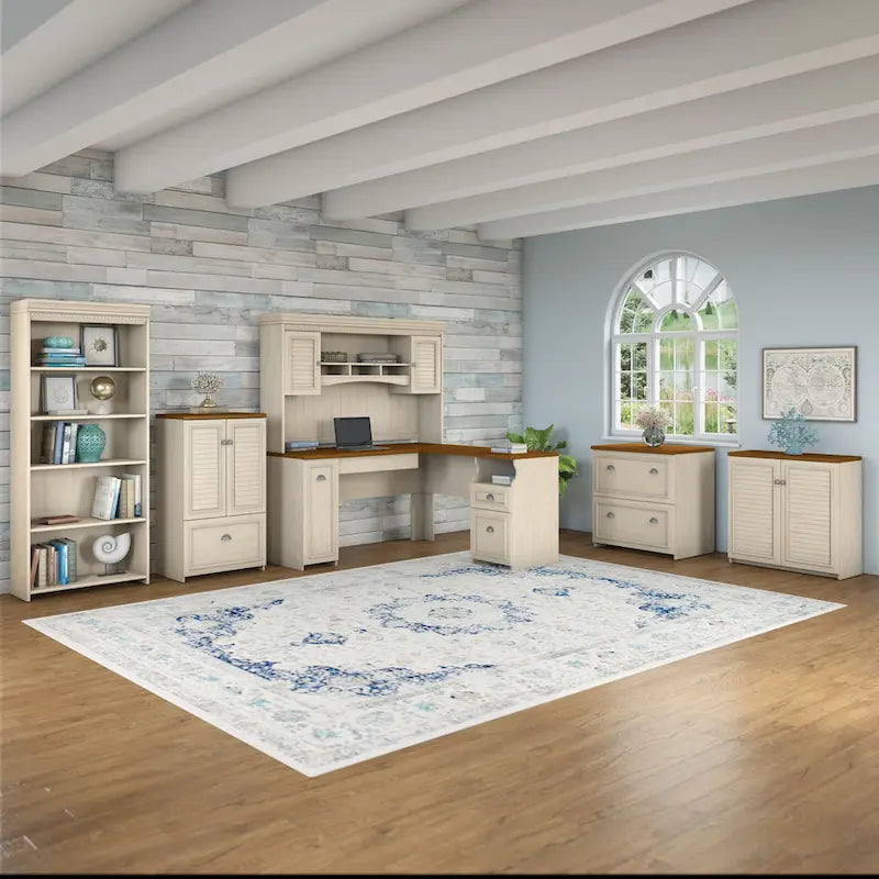 Fairview L-Shaped Desk with Hutch and File Cabinet