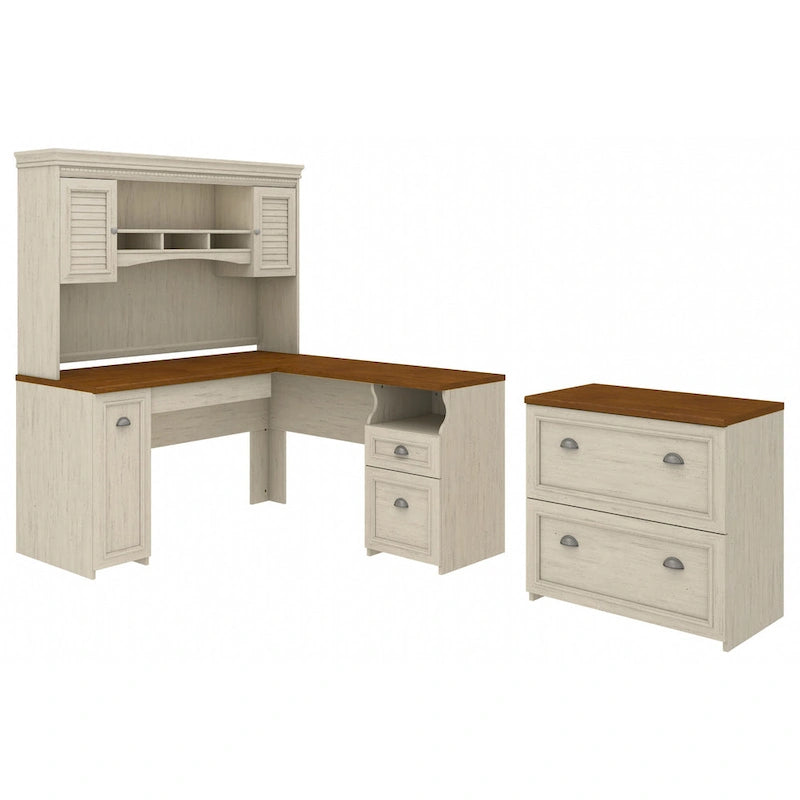 Fairview L-Shaped Desk with Hutch and File Cabinet