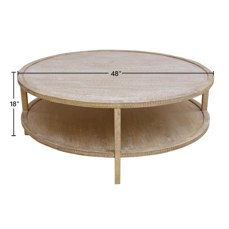 Round Mango Hardwood Coffee Table with Shelf