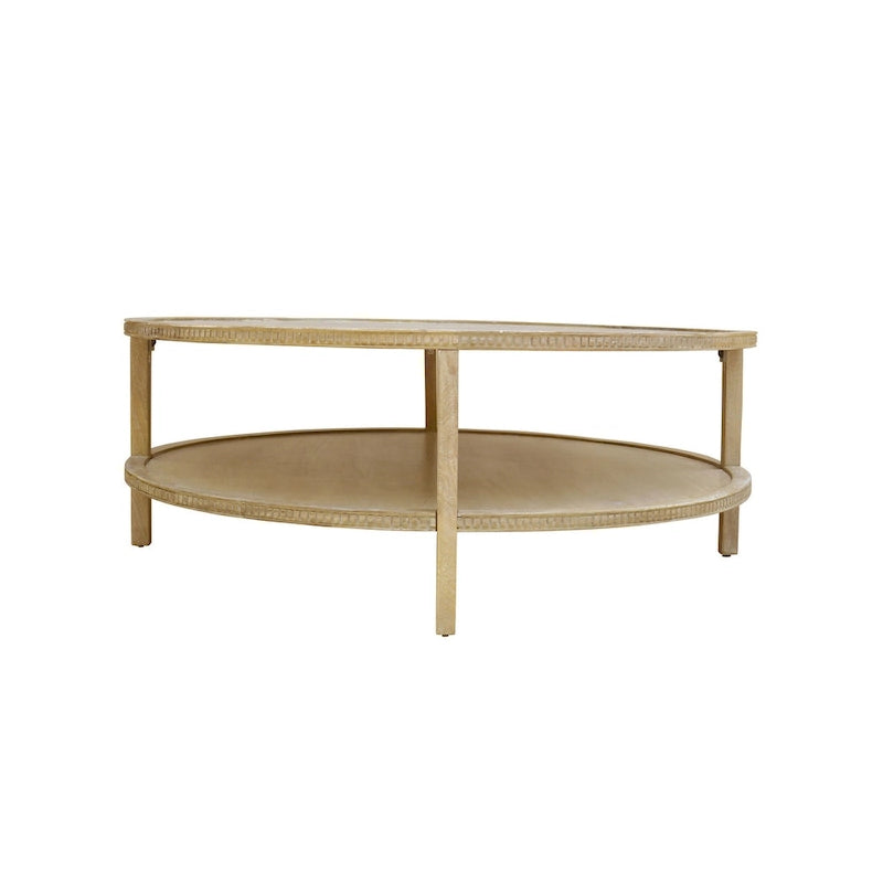 Round Mango Hardwood Coffee Table with Shelf
