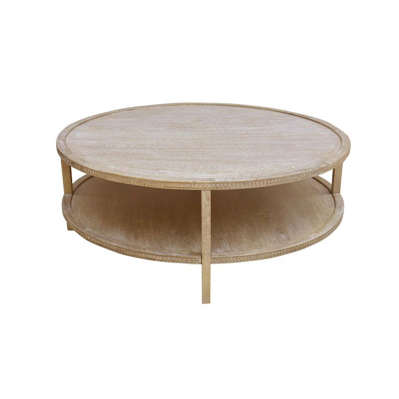Round Mango Hardwood Coffee Table with Shelf