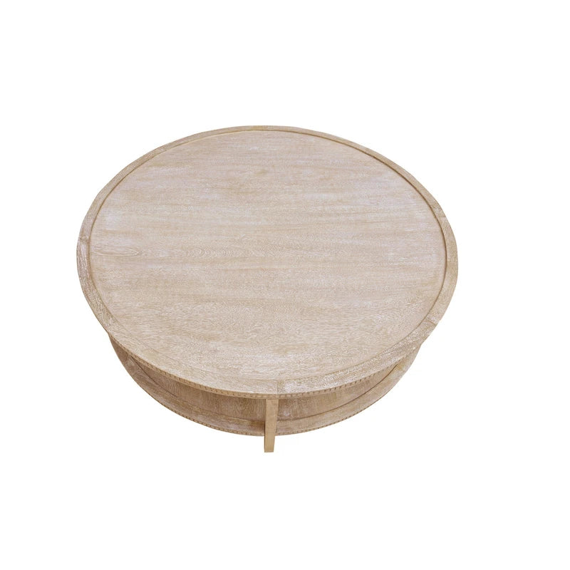 Round Mango Hardwood Coffee Table with Shelf
