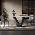 71" Modern Rectangular White Dining Table for 6, Black Carbon Steel Legs