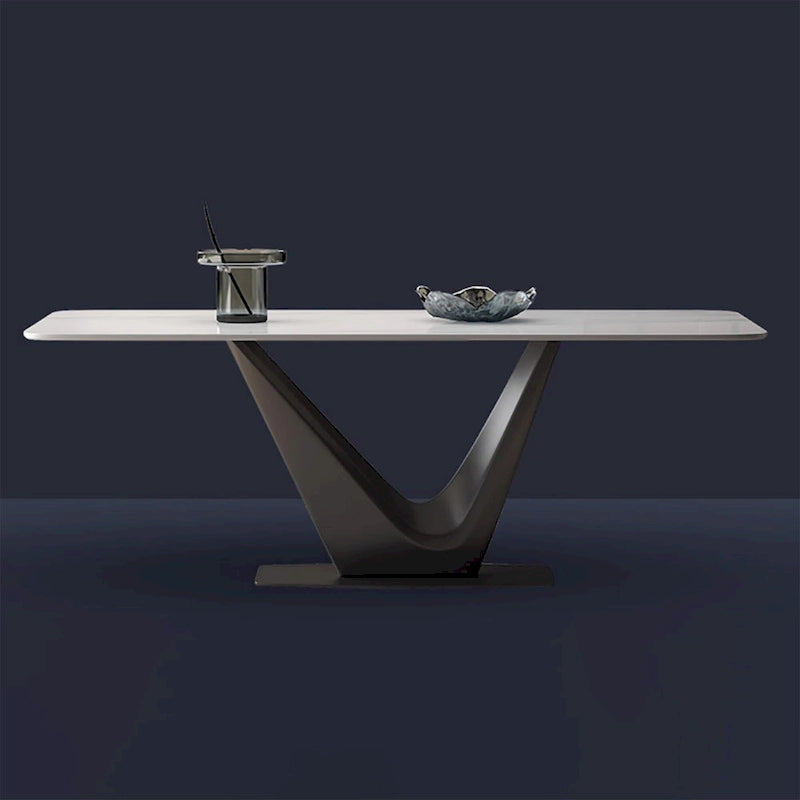 71" Modern Rectangular White Dining Table for 6, Black Carbon Steel Legs